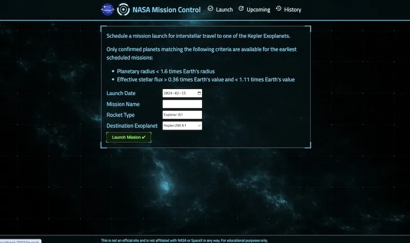 Project NASA Mission Control application